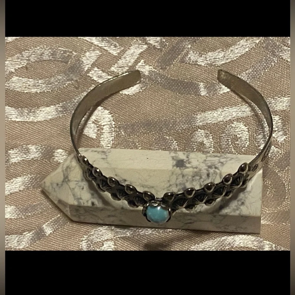 Vintage Faux Turquoise Native Cuff Bracelet ~ Small Size #9229